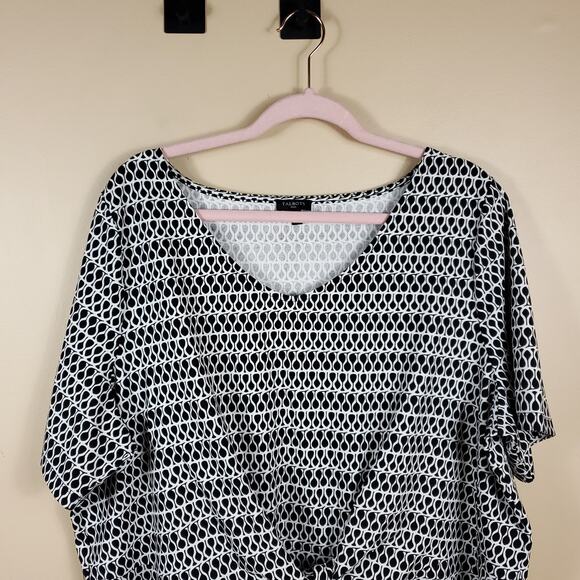 Talbots Black and White Print Short Sleeve Tie Front Blouse Size 2X - Picture 3 of 10